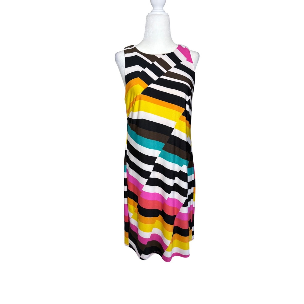 Trina Turk Womens Size 6 Multicolored Geometric Stripe Keyhole Back Shift Dress